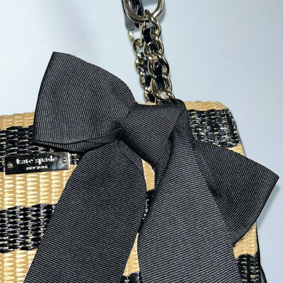 Kate Spade Rattan Black Striped Bow Shoulder Three Pocket Bag - Picture 7 of 9